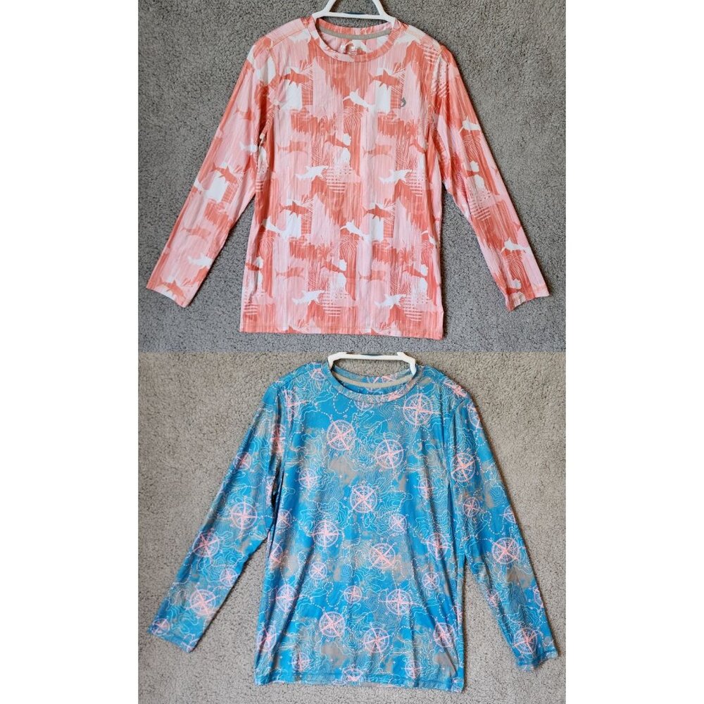 2x Reel Legends Reel-Tec Map‎ / Shark AOP Long Sleeve T Shirt Youth Size XL (16)